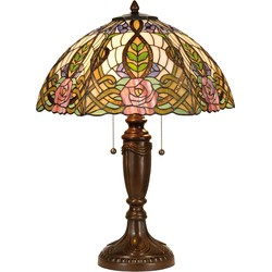 LumiLamp Tiffany Tafellamp  Ø 47x61 cm  Groen Roze Glas Halfrond Roos Tiffany Bureaulamp