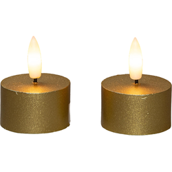 Theelicht wax led 3d vlam op batterij met timer 2 stuks d4h5 cm goud