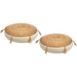 Atmosphera Vloerkussen Rituals - 2x - beige - jute/katoen - 38x8 cm - Extra dik rond grond zitkussen - Vloerkussens