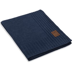 Knit Factory Uni Gebreid Plaid - Woondeken - Kleed - Jeans - 160x130 cm