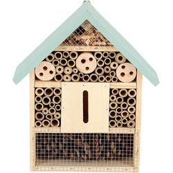 Esschert design insectenhotel - hout - mintgroen/naturel - 24.5x10.5x29cm - bijenhotel/Insectenhuis - Insectenhotel