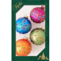 4x stuks luxe glazen kerstballen 7 cm blauw/roze/oranje/groen - Kerstbal
