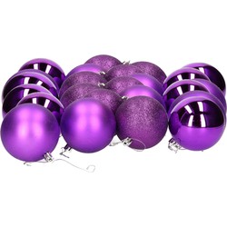 24x stuks kerstballen paars mix van mat/glans/glitter kunststof 8 cm - Kerstbal