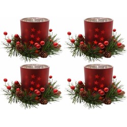 4x Kerstdecoratie theelichthouders rood 8 cm - Waxinelichtjeshouders