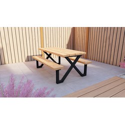 Kinderpicknicktafel ijzer onderstel G 120 cm, zitting hoogte 39 cm, blad hoogte 64 cm