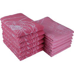 DoubleDry Theedoeken en Keukendoeken Set - 12 Stuks - 100% Katoen - Hoge Absorptie & Duurzaam - Bloem, Roze