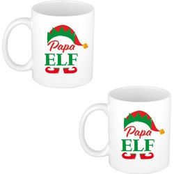 2x stuks Papa Elf koffiemok / theebeker kerstcadeau vader 300 ml - Bekers