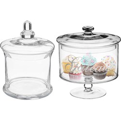 Set van 2x voorraadpotten/koektrommels 1L en 1,8L glas met deksel - Voorraadpot