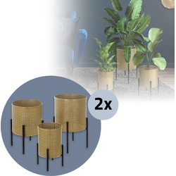 ML-Design bloemenstandaard set van 6 zwart-goud, gemaakt van staal, metalen plantenstandaard, bloempotstandaard met plantenbak, bloempothouder 6-delig, bloempot decoratieve standaard bloemenzuil
