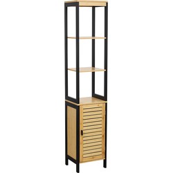 Bamboe Hoge Badkamerkast Kolomkast 170 cm - Bruin/Zwart