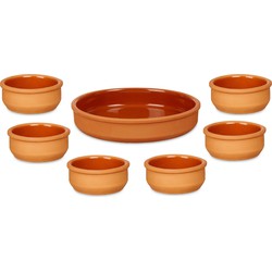 Set 7x tapas/creme brulee schaaltjes - terra/bruin - 6x 8 cm/1x 23 cm - Snack en tapasschalen