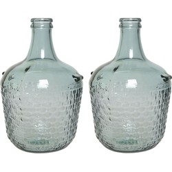 2x stuks fles vaas/bloemenvaas recycled glas lichtblauw 20 x 30 cm - Vazen