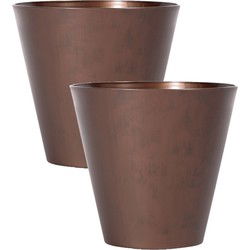 Prosperplast plantenpot - 2x - kunststof - brons - D40 x H37 cm - Plantenpotten
