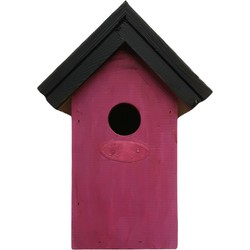 Houten vogelhuisje/nestkastje 22 cm - zwart/roze DHZ schilderen pakket - Vogelhuisjes