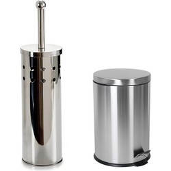 Toiletborstel houder zilver rvs 38 cm met pedaalemmer 5 liter - Badkameraccessoireset