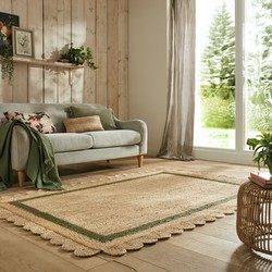 Grace vloerkleed - Jute - Laagpolig Modern - Naturel / Groen