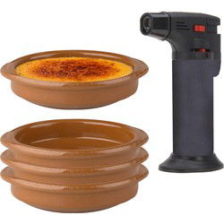 13-Delige creme brulee set met bruine schaaltjes en een grijze brander - Serveerschalen