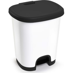 PlasticForte Pedaalemmer - kunststof - zwart-wit - 18 liter - Pedaalemmers