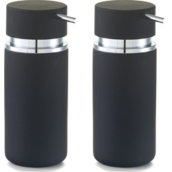 Set van 2x Zeeppompje/dispenser keramiek zwart - rubber coating - 6 x 16 cm - Zeeppompjes