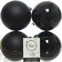 Decoris Kerstballen - 4x st - zwart - 10 cm - kunststof - Kerstbal