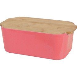 Excellent Houseware Broodtrommel met snijplank - rood - bamboe/kunststof - 33 x 18 x 12 cm - Broodtrommels