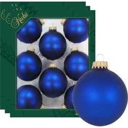 24x Velvet kobalt blauwe matte kerstballen van glas 7 cm - Kerstbal
