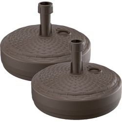 2x prosperplast parasolvoet rond - rotan - bruin - 10l- 39 cm - kunststof - Parasolvoeten