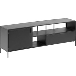 Kave Home - Shantay metalen TV-meubel in zwart gelakte afwerking met 1 deur en lade, 150 x 50 cm