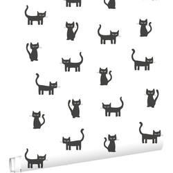 ESTAhome behang katjes zwart en wit - 53 cm x 10,05 m - 138928
