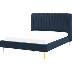 Beliani MARVILLE - Tweepersoonsbed-Blauw-Fluweel