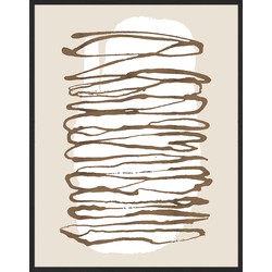 Any Image Print 'Brown Abstract Lines' - Schilderij - Wanddecoratie - Inclusief beukenhouten lijst - Poster - 73x93cm - Zwarte lijst met Passe Partout