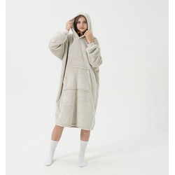 Geen merk SHERRY Oversized Hoodie - 70x110 cm - Hoodie & deken in één - heerlijke, grote fleece hoodie deken - Pumice Stone - beige - Dutch Decor Limited Collection