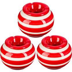 Terras asbak/stormasbak - 3x - rond - keramiek - 12 x 8 cm - rood/wit - Asbakken