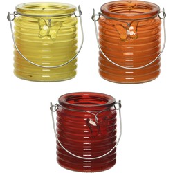 Citronella kaars - 3x - in windlicht - geel/oranje en rood - 20 branduren - citrusgeur - geurkaarsen