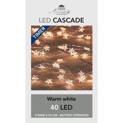 Kerst cascade verlichting sterretjes met timer warm wit 8x 50 cm - Lichtsnoeren