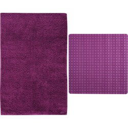 MSV Douche anti-slip mat en droogloop mat - Napoli badkamer set - rubber/polyester - paars - Badmatjes