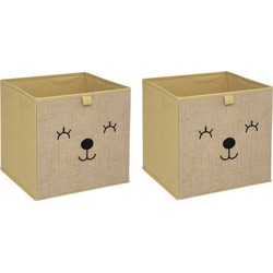 Atmosphera Opbergmand/kastmand beer - 2x - voor kinderen - karton/kunststof - bruin - 30 x 30 cm - Opbergmanden