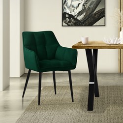 Donkergroene badstof eetkamerstoel met dik gestoffeerde zitting ML design