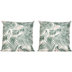 2x Bank/sier kussens met palm plant/bladeren print voor binnen en buiten 45 x 45 cm - Sierkussens