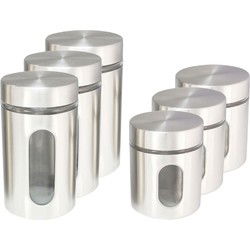 Set van 6x keuken voedsel opslag voorraadpotten glas/rvs in 2 formaten - Voorraadpot