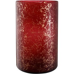 PTMD Silvy Rond Windlicht - H35 x Ø22 cm - Glas - Rood/goud