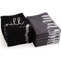 DoubleDry Theedoeken en Keukendoeken Set - 12 Stuks - 100% Katoen - Hoge Absorptie & Duurzaam - Grill Master, Zwart