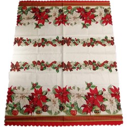 Kerst thema print tafelkleed van 150 x 180 cm - Kerstbloemen print in ecru/groen/rood - Tafellakens