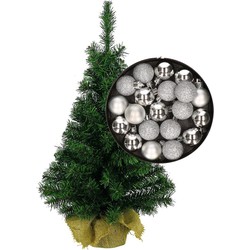 Mini kerstboom/kunst kerstboom H45 cm inclusief kerstballen zilver - Kunstkerstboom