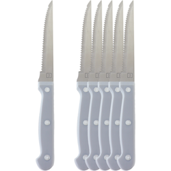 OTIX Steakmessen - Set van 6 Stuks - Grijs - Vaatwasserbestendig - Kartelmessen - 21x2x1,5cm - Steakmessenset - RVS - Vleesmessen