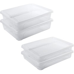 4x Voedsel plastic bewaarbakjes laag 1,5 en 2 liter transparant - Vershoudbakjes