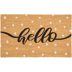 Clayre & Eef Deurmat  75x45 cm Bruin Zwart Kokosvezel Pvc Rechthoek Bolletjes Hello Kokosmat