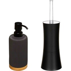 WC-/toiletborstel met houder - kunststof zwart - en zeeppompje 270 ml - Badkameraccessoireset