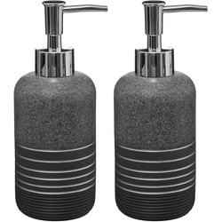 2x Stuks Zeeppompjes/zeepdispensers van kunststeen - zilver - 300 ml - Zeeppompjes