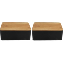 Opbergblik - 2x - zwart - bamboe deksel - 1,7L - 19x13 cm - bewaarblik - Voorraadblikken